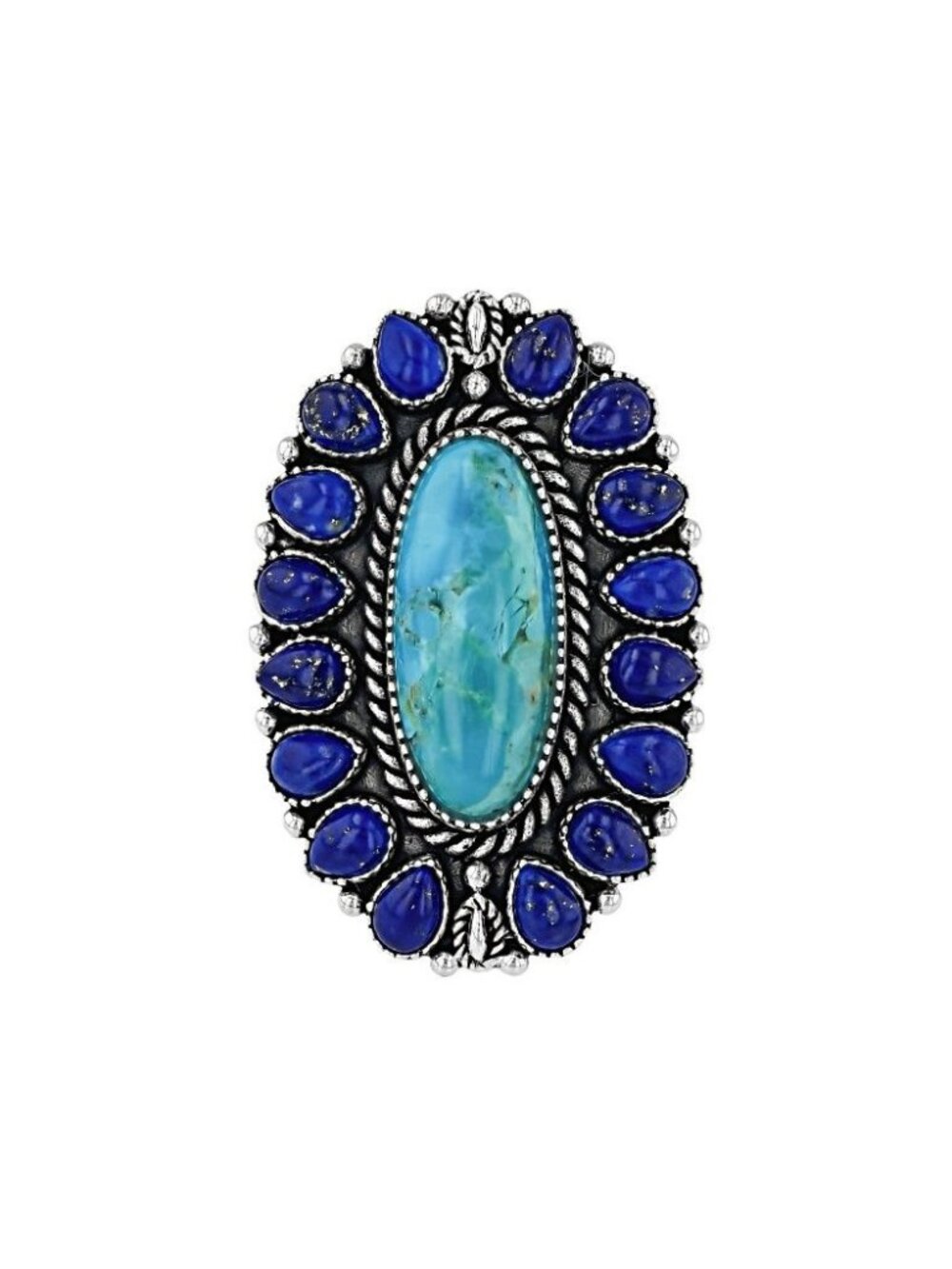 Blue Turquoise Lapis Lazuli Sterling Silver Ring Size 9 Southwest Style